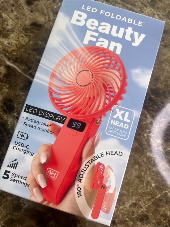 Accessories - LED Foldable Beauty Fan - Coral Red
